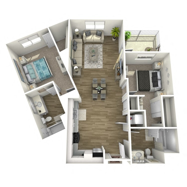 Floor plan for 2 beds, 2 baths, 1065 sqft